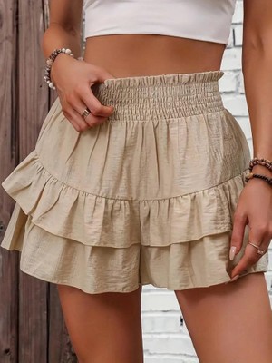 Passense Kadın Beli Lastikli Eteği Fırfırlı Mini Etek