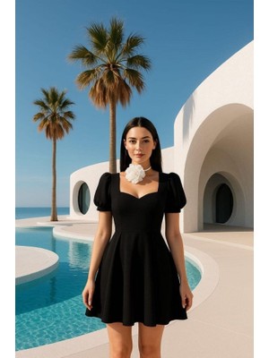 La Mode Istanbul Kadın Dalgıç Kumaş Kalp Yaka Elbise