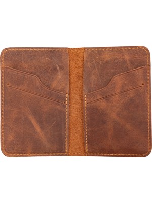 Gerçek Deri Slim Kartlık – Açık Kahve, 6 Kart Kapasiteli