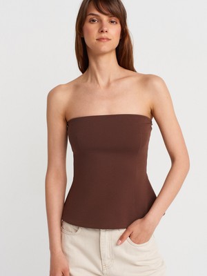 Dilvin Straplez Top Açık Kahve %70 Viskoz Kadın Bluz Şık Tasarım 36 Beden