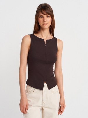 31764 Fermuar Detaylı Top-Koyu Kahve