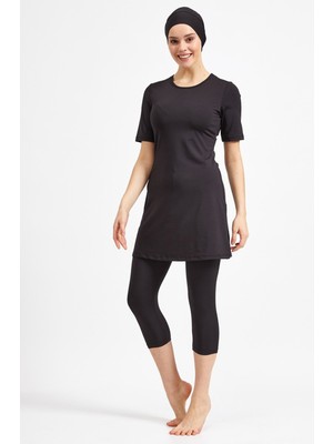 Siyah Kadın Büyük Beden Yarı Kapalı Havuz Mayo 0572-25