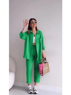 Keten Günlük Ikili Takım Elbise Pantolon Gömlek