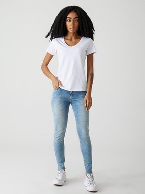 Ltb Rıpado V Yaka Kadın Kısa Kol T-Shırt 12258016560033