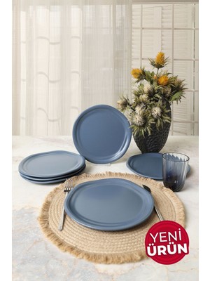 Keramika Mat Mavi Bloom Pasta Tabağı 24 cm 6 Adet 399