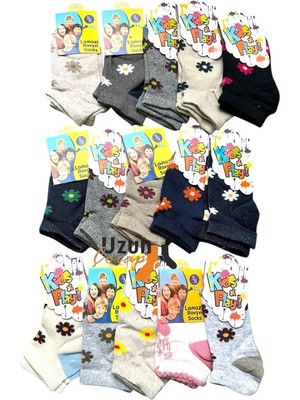 10 Çift Kız Çocuk Desenli Çorap Seti | Renkli - Pamuklu - Kaymaz Taban |