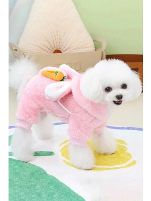 Caş Dekorasyon Pembe Renk Havuç Figürlü Çanta Detaylı Peluş Xl Köpek Tulum