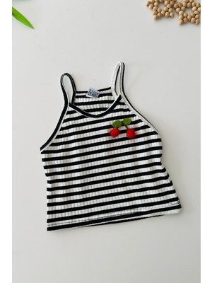 Miniğimin Cicileri Kiraz Detaylı Kız Çocuk Askılı crop - Siyahbeyaz