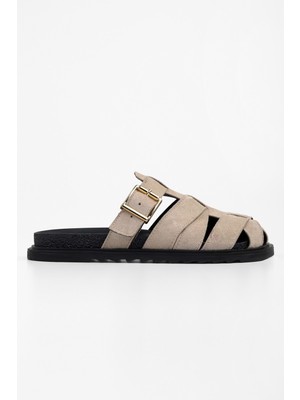 Kadın Vion Bej Süet Toka Detaylı Terlik