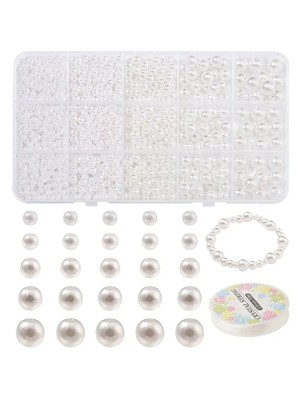 Yiğit Aksesuar 15 Gözlü Beyaz İnci Set Bileklik Kolye Takı Yapım Malzemeleri