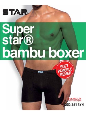 Star Erkek Siyah  Organik Bambu Pamuklu Kemer Boxer