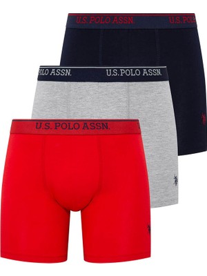 U.S. Polo Assn. Erkek 3'lü Boxer Set Kırmızı-Gri Melanj-Lacivert