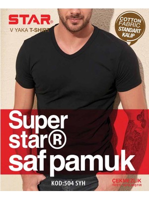 Star Erkek Siyah   Saf Pamuk V Yaka Kısakol T-Shirt ( Fanila )