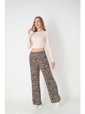 Star Besttren Kadın Bürümcük Leopar Desen Pantolon