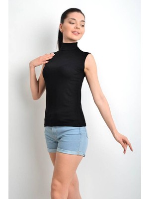 Star Ikinci Ten Kadın Siyah Sıfırkol Balıkçı Yaka Body Atlet