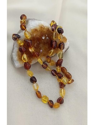 Kolye Damla Kehribar Amber Karışık Renkli Doğaltaş Yetişkin Kolyesi