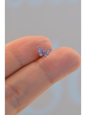 Sacce Scarves & Accessories Gümüş Renk Çelik Mor Kelebek Helix Piercing Kıkırdak Lob