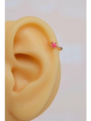 Sacce Scarves & Accessories Halka Model Pembe Renk Mini Yıldızlı Tragus Piercing Helix