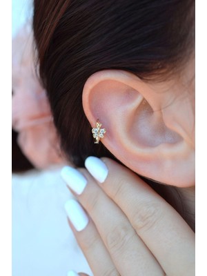 Sacce Scarves & Accessories Zirkon Taşlı Minik Kelebek Helix Piercing Kelebekli Kıkırdak Lob Küpesi Tek Adet