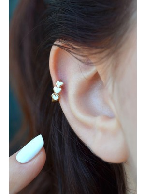 Sacce Scarves & Accessories Sıralı Beyaz Kalpli Helix Piercing Kıkırdak Küpesi Lob Tek Adet