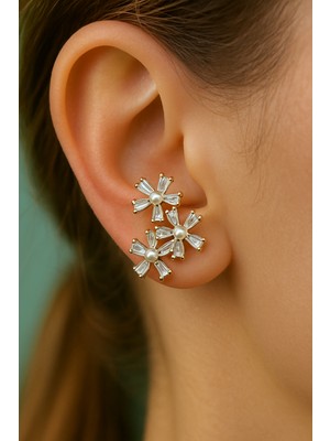 Sacce Scarves & Accessories İncili ve Çiçekli Earcuff Sıkıştırmalı Kıkırdak Küpesi
