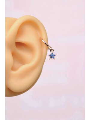 Sacce Scarves & Accessories Lacivert Yıldız Sallantılı Helix Küpesi Kıkırdak Lob