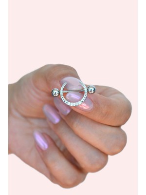 Sacce Scarves & Accessories Zirkon Taşlı Hilal Çelik Nipple Piercing Hilal Model Meme Ucu Piercingi 14 mm