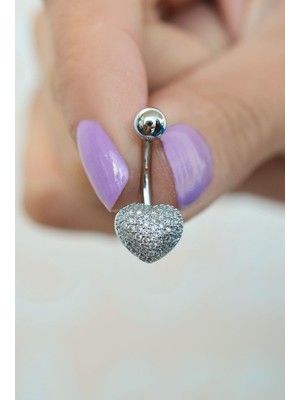 Sacce Scarves & Accessories Zirkon Taşlı Kalpli Göbek Piercing Gümüş Renk