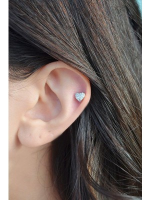 Sacce Scarves & Accessories Zirkon Taşlı Gümüş Renkli Kalpli Helix Kıkırdak Tragus Piercing