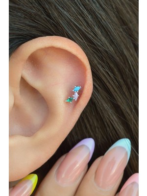 Sacce Scarves & Accessories Silver Arkası Düz Çelik Silver Arkası Düz Çelik Çok Renkli Tragus Piercing Helix Lob Kıkırdak