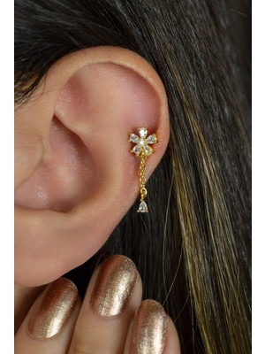 Sacce Scarves & Accessories Zincir Sallantılı Çiçek Piercing Helix Kıkırdak Lob