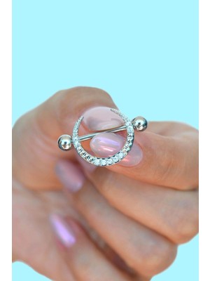 Sacce Scarves & Accessories Zirkon Taşlı Hilal Çelik Nipple Piercing Hilal Model Meme Ucu Piercingi 18 mm