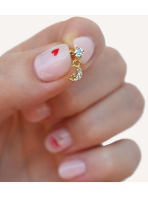 Sacce Scarves & Accessories Gold Renkli Taşlı Ay Sallantılı Piercing Helix Kıkırdak Lob