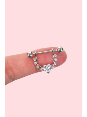 Sacce Scarves & Accessories Kalp Taş Detaylı Nipple Piercing Zirkon Taşlı Meme Ucu Piercingi