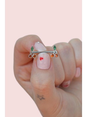 Sacce Scarves & Accessories Renkli Kirazlı Çelik Nipple Piercingi Kiraz Figürlü Göğüs Piercingi