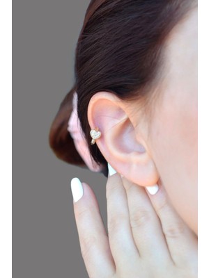 Sacce Scarves & Accessories Zirkon Taşlı Kalp Helix Piercing Tragus Kıkırdak Lob Küpesi Tek Adet