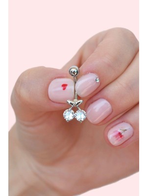 Sacce Scarves & Accessories Zirkon Taşlı Kirazlı Göbek Piercingi Çelik Kiraz