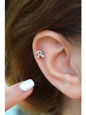 Sacce Scarves & Accessories R Harfi Piercing Gümüş Renkli Harf Piercing R