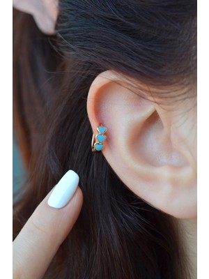 Sacce Scarves & Accessories Sıralı Mavi Kalpli Helix Piercing Kıkırdak Küpesi Lob Tek Adet