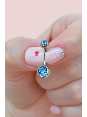 Sacce Scarves & Accessories Lacivert Renk Tektaşlı Çelik Göbek Piercingi