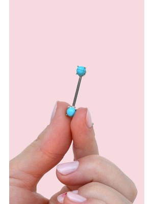 Sacce Scarves & Accessories Mavi Firuze Taşlı Çelik Nipple Piercingi Mavi Taşlı Göğüs Piercingi