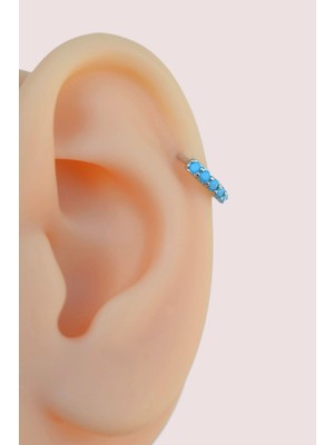 Sacce Scarves & Accessories Gümüş Renkli 8 mm Firuze Taşlı Helix Piercing Tragus Kıkırdak Lob