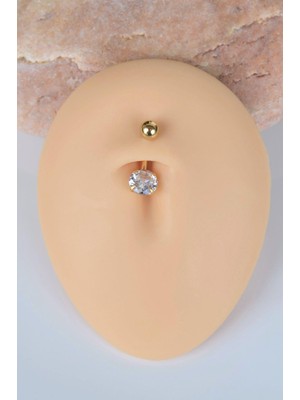 Sacce Scarves & Accessories Tektaş Çelik Minimal Göbek Piercingi Gold Renk