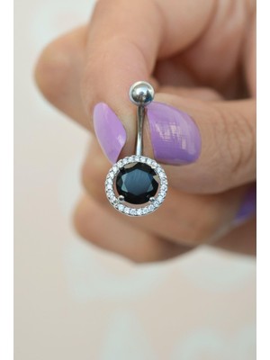 Sacce Scarves & Accessories Çelik Siyah Taşlı Göbek Piercing Gümüş Renk