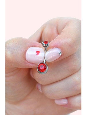 Sacce Scarves & Accessories Kırmızı Renk Tektaşlı Çelik Göbek Piercingi