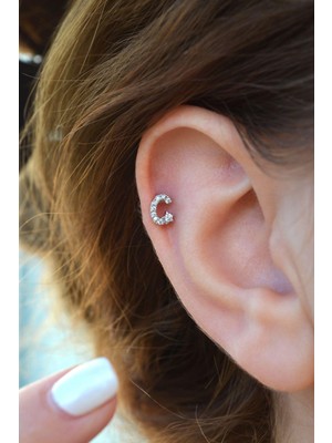 Sacce Scarves & Accessories C Harfi Piercing Gümüş Renkli Harf Piercing C