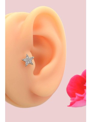 Sacce Scarves & Accessories Zirkon Taşlı Arkası Düz Çelik Yıldız Tragus Piercing Helix Lob