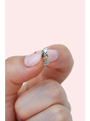 Sacce Scarves & Accessories Gümüş Renkli Taşlı Ay Sallantılı Piercing Helix Kıkırdak Lob