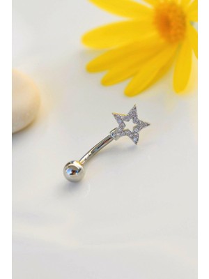 Sacce Scarves & Accessories Yıldızlı Minimal Göbek Piercingi Gümüş Renk