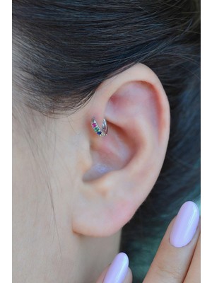 Sacce Scarves & Accessories Çok Renkli Halka Tragus Piercing Helix Kıkırdak Küpesi Gümüş Renkli